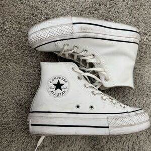 White leather platform converse
